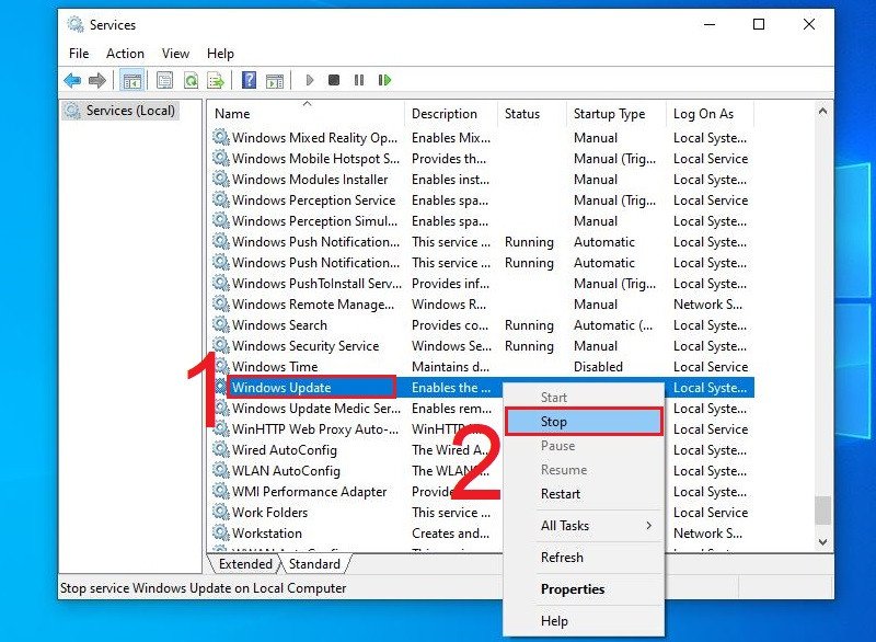 Dừng dịch vụ Windows Update để tránh laptop khởi động lâu lên do cập nhật