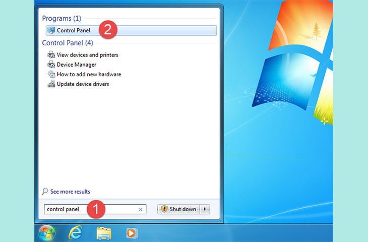 Dùng phím Windows để mở Start Menu và gõ Control Panel