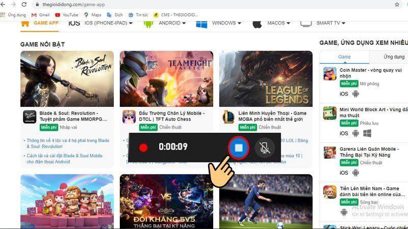 Dừng quá trình ghi màn hình trên laptop bằng nút dừng trong Game Bar