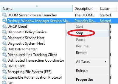 Dừng và vô hiệu hóa dịch vụ Desktop Window Manager