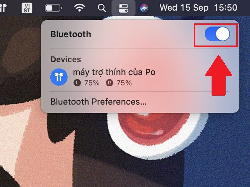 Gạt công tắc để bật hoặc tắt Bluetooth trên MacBook