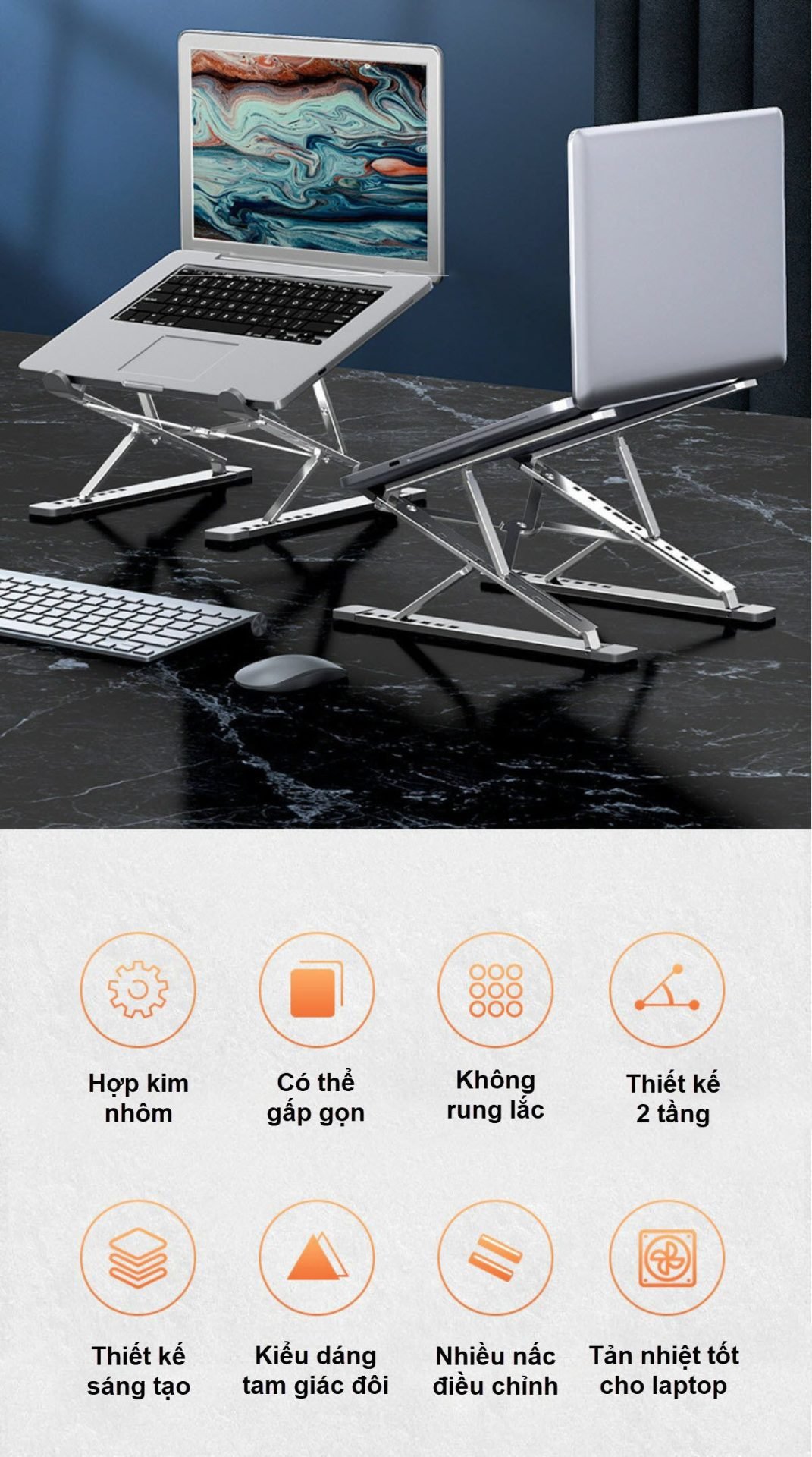 Giá đỡ laptop 2 tầng bằng nhôm