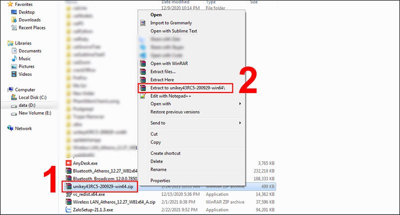 Giải nén file vừa tải về