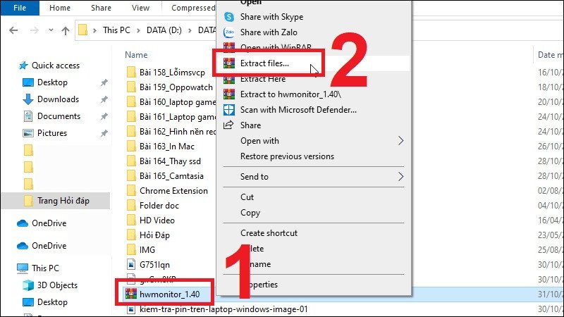 Giải nén tệp tin HWMonitor sau khi tải về máy tính