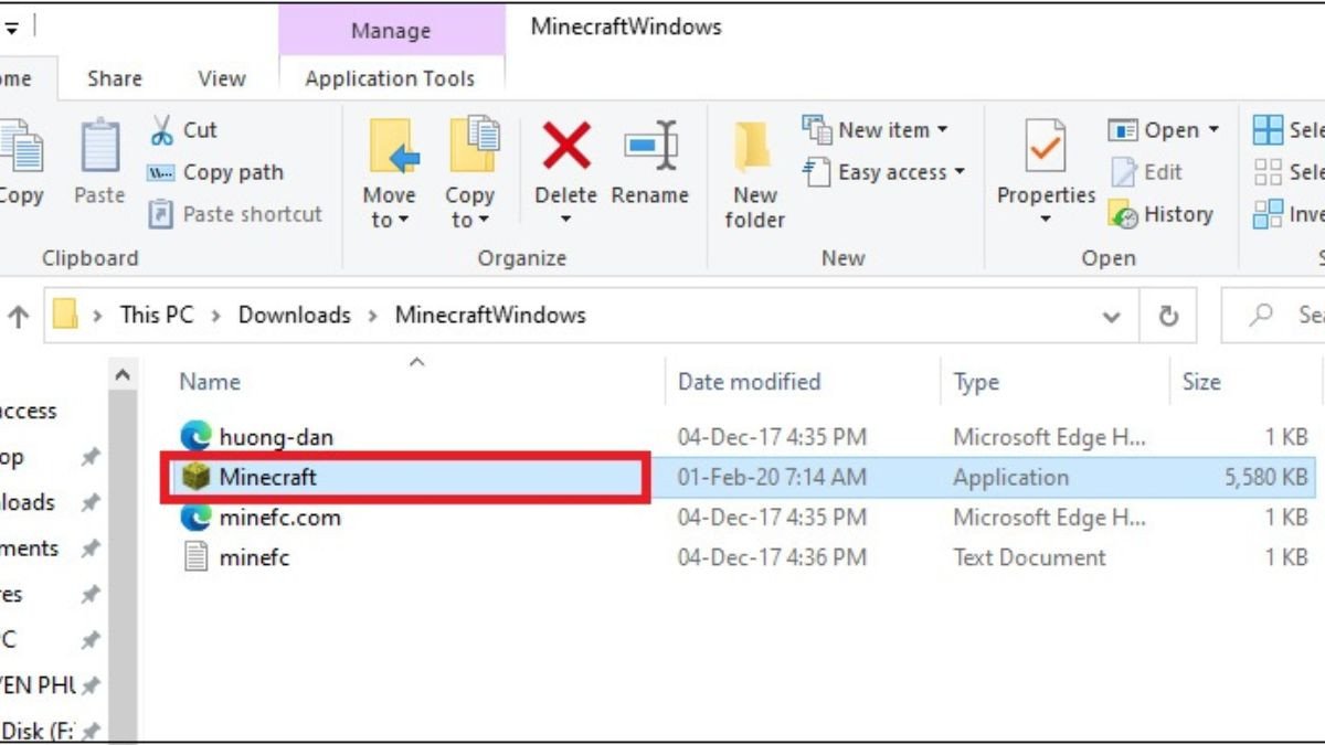 Giải nén thư mục và mở file cài đặt Minecraft PC