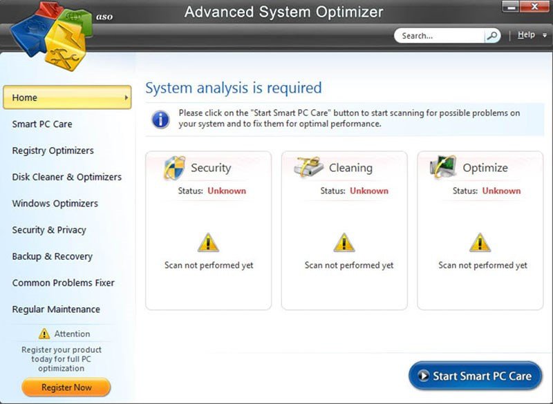 Giao diện Advanced System Optimizer - phần mềm dọn rác laptop mạnh mẽ