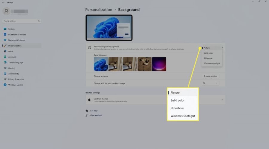 Giao diện cá nhân hóa trên Windows giúp cài hình nền laptop Lenovo