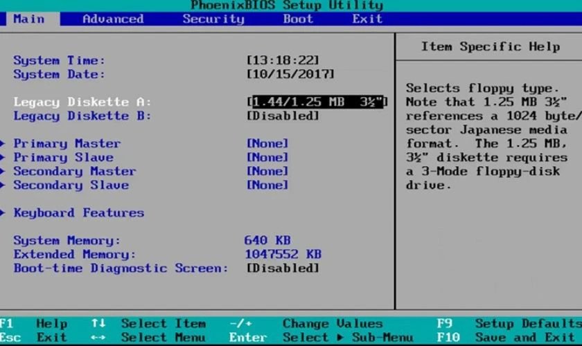 Giao diện cài đặt BIOS