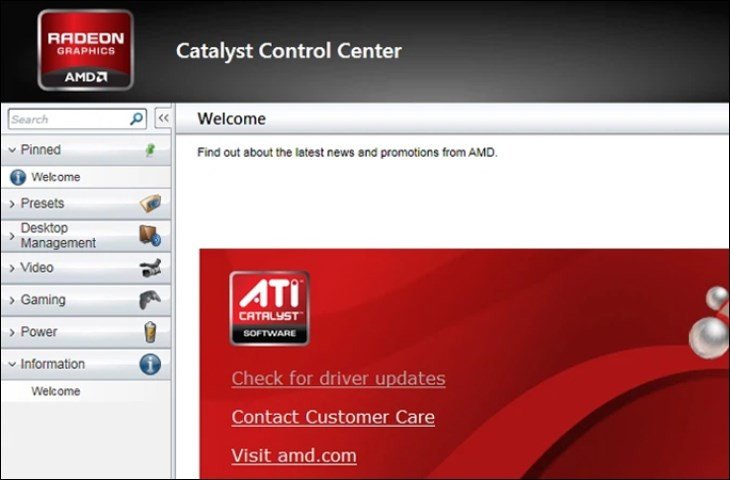 Giao diện cài đặt Catalyst Control Center của AMD, nơi người dùng có thể tự tạo phím tắt cho các chức năng hiển thị, bao gồm xoay màn hình