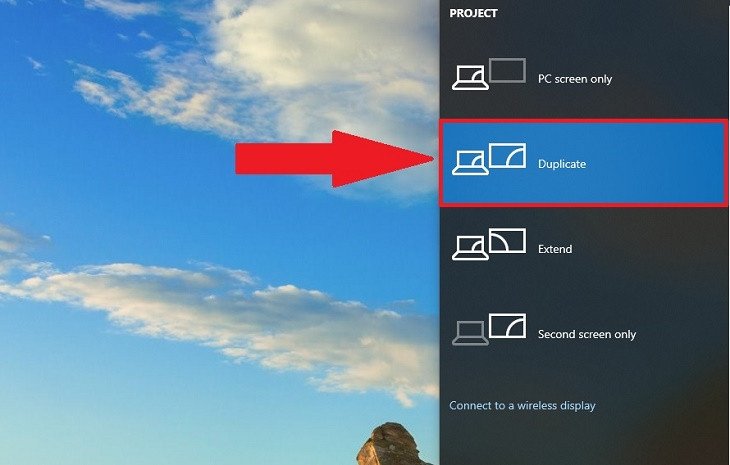 Giao diện cài đặt chế độ hiển thị màn hình kép trên Windows, với tùy chọn Duplicate