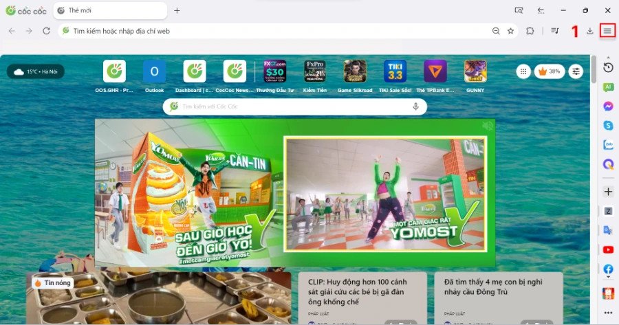 Giao diện cài đặt Cốc Cốc để nghe nhạc không quảng cáo trên laptop