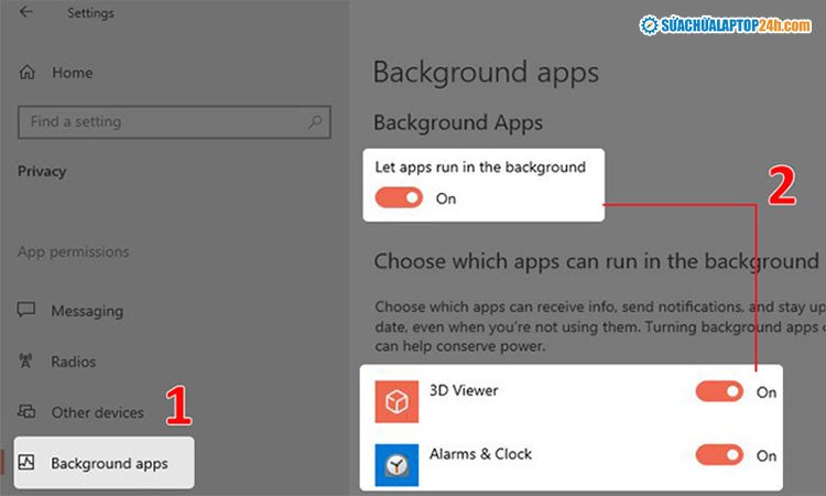 Giao diện cài đặt để tắt các ứng dụng chạy nền trên hệ điều hành Windows