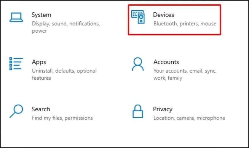 Giao diện cài đặt Devices trong Windows để điều chỉnh tốc độ chuột