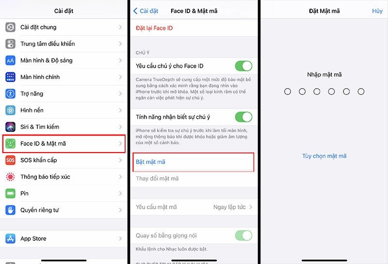 Giao diện cài đặt Face ID &amp; Mật mã, hiển thị tùy chọn tạo mật khẩu cho điện thoại.