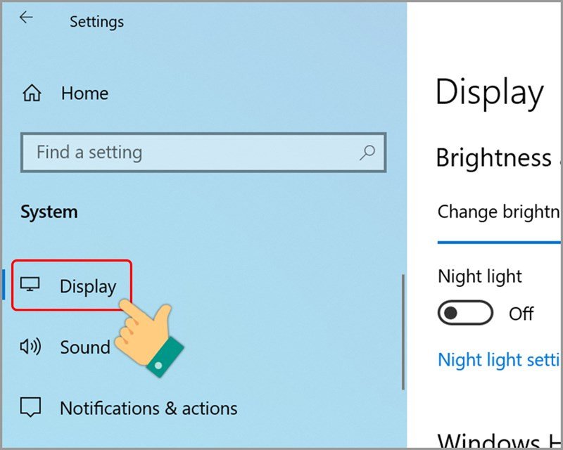 Giao diện cài đặt hiển thị (Display) trong Windows để tùy chỉnh độ phân giải