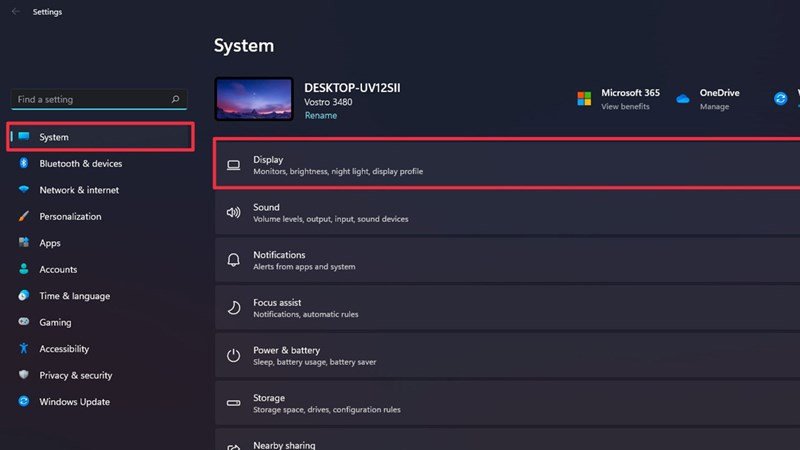 Giao diện cài đặt hiển thị trên Windows 11 cho việc mở rộng màn hình laptop