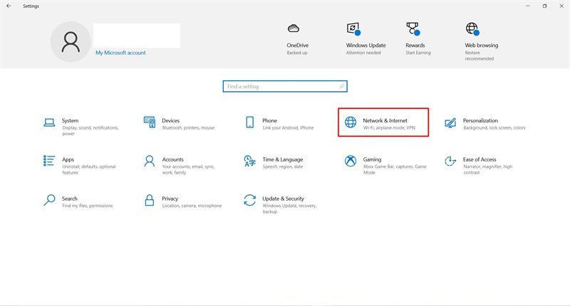 Giao diện cài đặt Network &amp; Internet để thay đổi DNS trên laptop