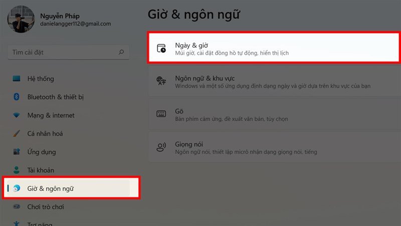 Giao diện cài đặt Ngày và giờ trên Windows 11 hiển thị tùy chọn đồng bộ tự động