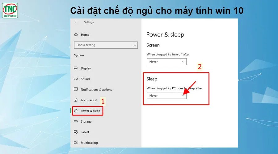 Giao diện cài đặt Power &amp; sleep trong Windows 10 điều chỉnh thời gian ngủ
