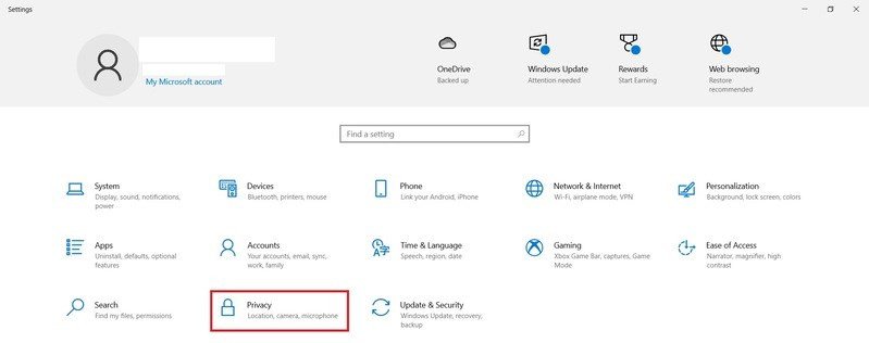 Giao diện cài đặt quyền riêng tư (Privacy) trên Windows để tắt ứng dụng ngầm