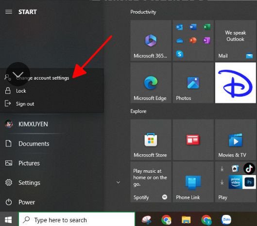 Giao diện cài đặt tài khoản, chọn Change account settings trên laptop Dell