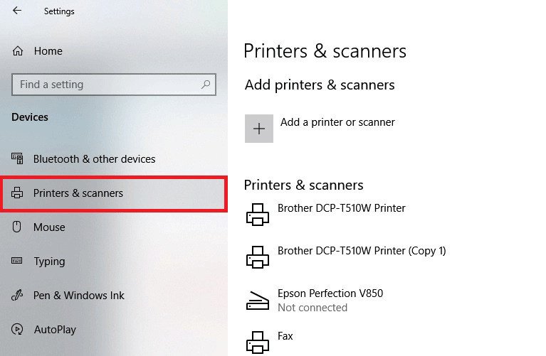 Giao diện cài đặt thiết bị và máy in trên hệ điều hành Windows