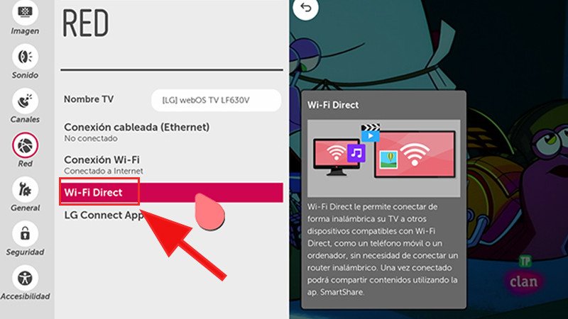 Giao diện cài đặt tính năng Wi-Fi Display trên tivi, hiển thị tùy chọn để kích hoạt khả năng truyền màn hình laptop không dây.