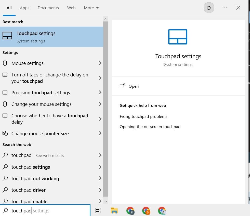 Giao diện cài đặt Touchpad trong Windows Settings, cách bật touchpad khi sử dụng chuột cảm ứng laptop