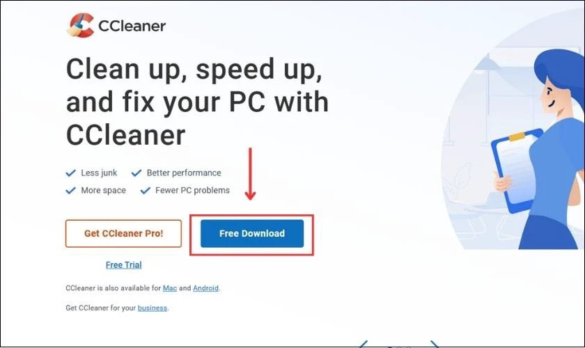Giao diện CCleaner hỗ trợ dọn dẹp file rác trên Windows 11