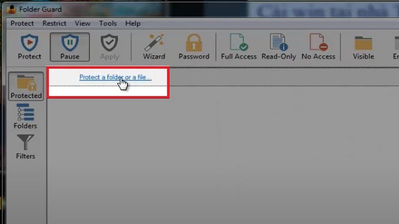 Giao diện chính của Folder Guard, chọn tùy chọn bảo vệ thư mục hoặc tệp.