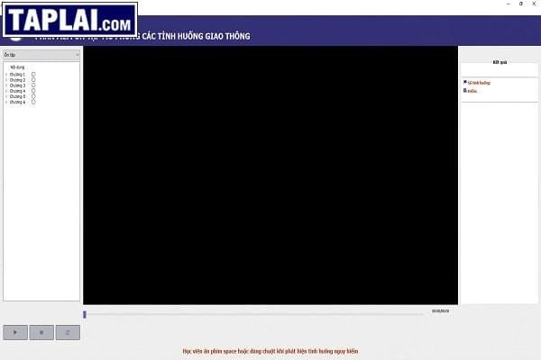 Giao diện chính của phần mềm mô phỏng 120 tình huống, với các tùy chọn như Ôn tập, Thi thử