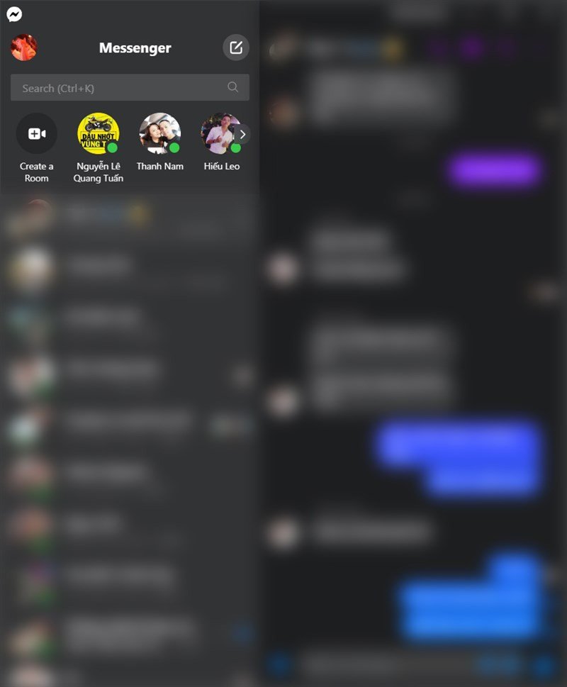 Giao diện chính của ứng dụng Messenger sau khi cài đặt trên laptop
