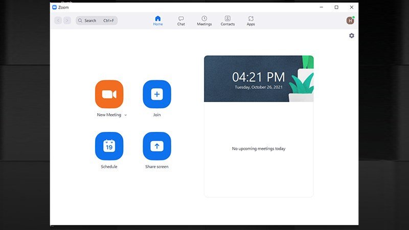 Giao diện chính của ứng dụng Zoom trên laptop, minh họa khả năng kết nối linh hoạt