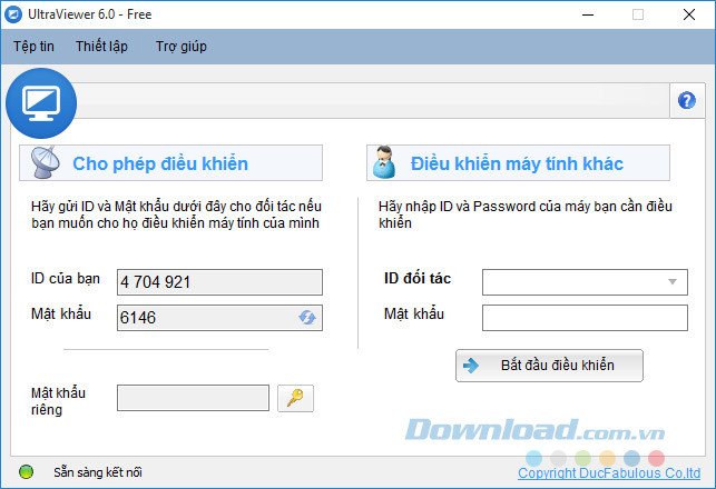 Giao diện chính sau khi tải UltraViewer miễn phí cho laptop