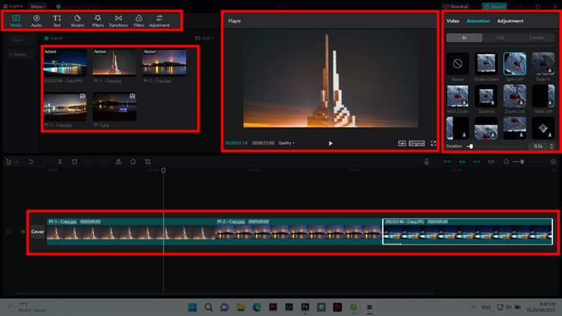 Giao diện chỉnh sửa CapCut