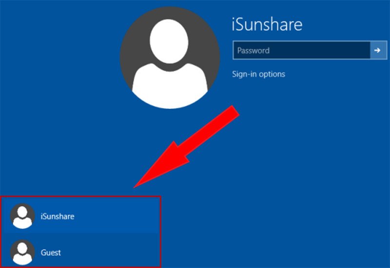 Giao diện chọn tài khoản Administrator để đăng nhập và thay đổi mật khẩu laptop