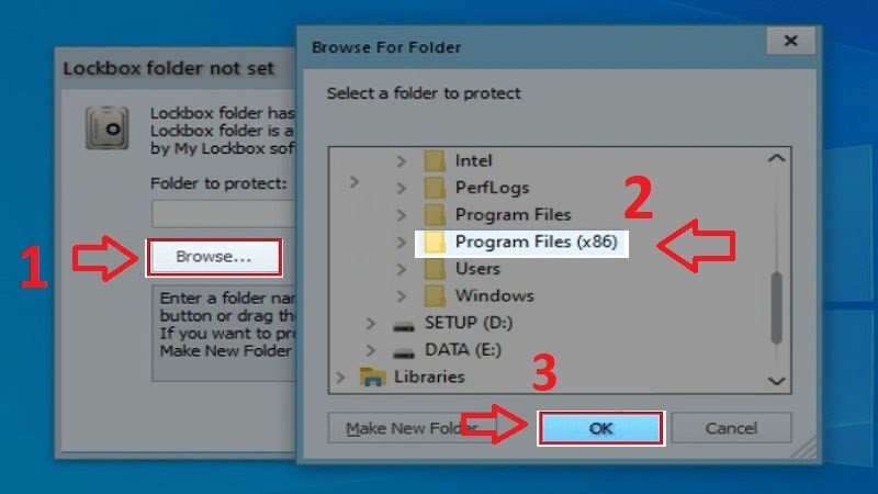 Giao diện chọn tệp hoặc ứng dụng để khóa bằng My Lockbox.