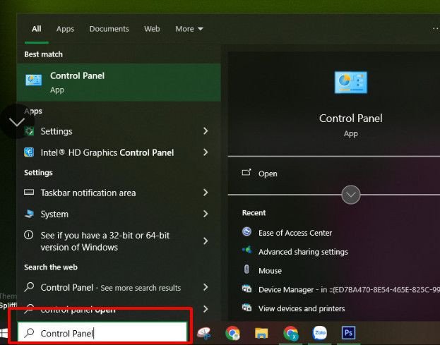 Giao diện Control Panel để mở khóa bàn phím laptop Dell
