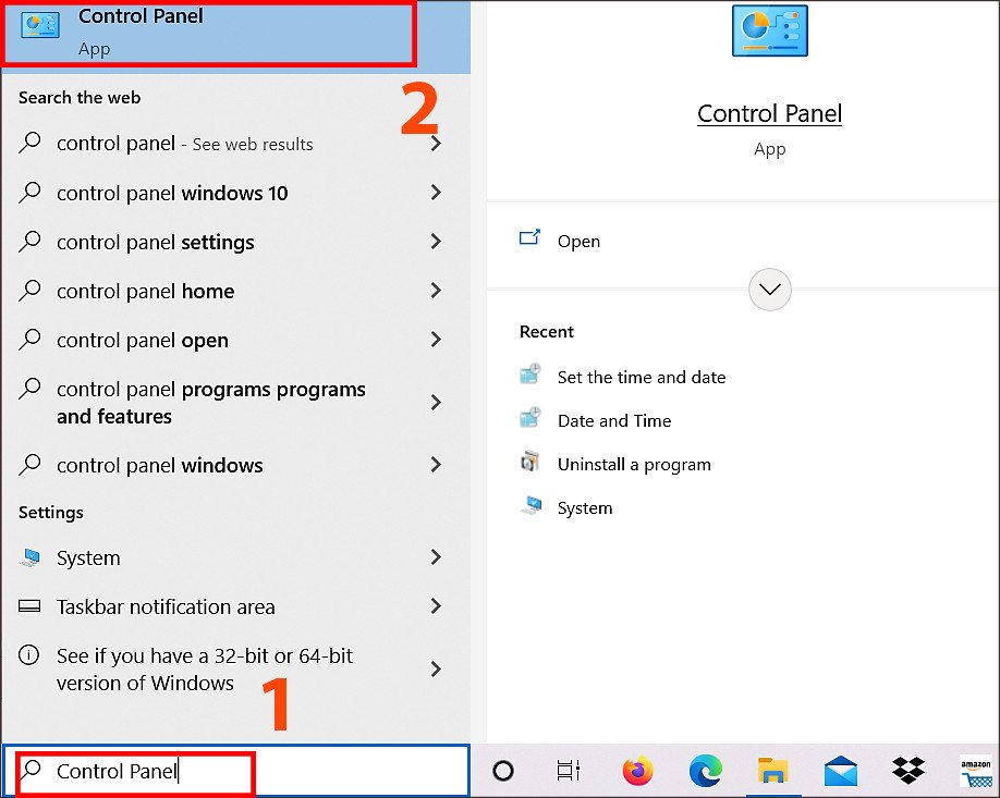 Giao diện Control Panel để tìm kiếm tùy chọn bàn phím ảo