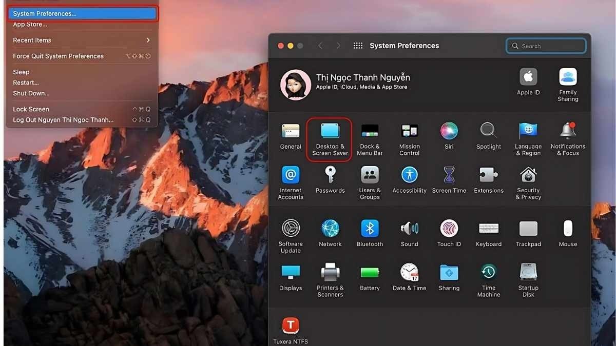 Giao diện 'Desktop &amp; Screen Saver' trong System Preferences của macOS