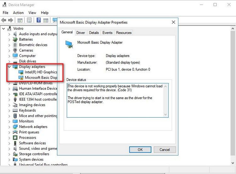 Giao diện Device Manager để quản lý và gỡ cài đặt driver card đồ họa khi màn hình laptop bị giật.