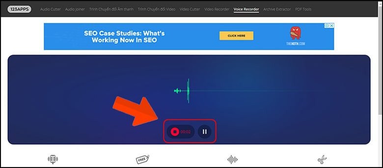 Giao diện ghi âm trực tuyến trên trình duyệt web