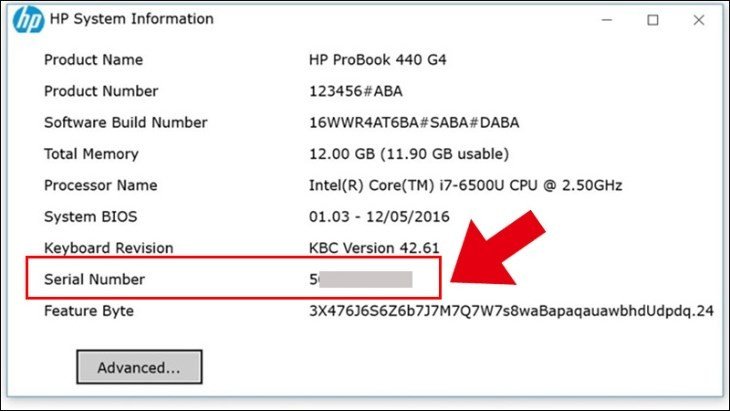Giao diện HP System Information hiển thị số Serial Number của laptop HP
