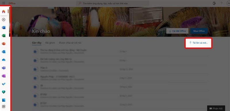Giao diện làm việc với các công cụ Microsoft Office trực tuyến