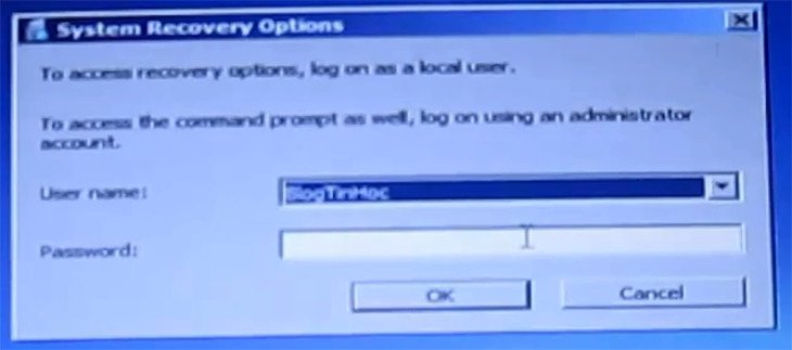 Giao diện lựa chọn tài khoản người dùng để tiếp tục quá trình khôi phục Windows 7
