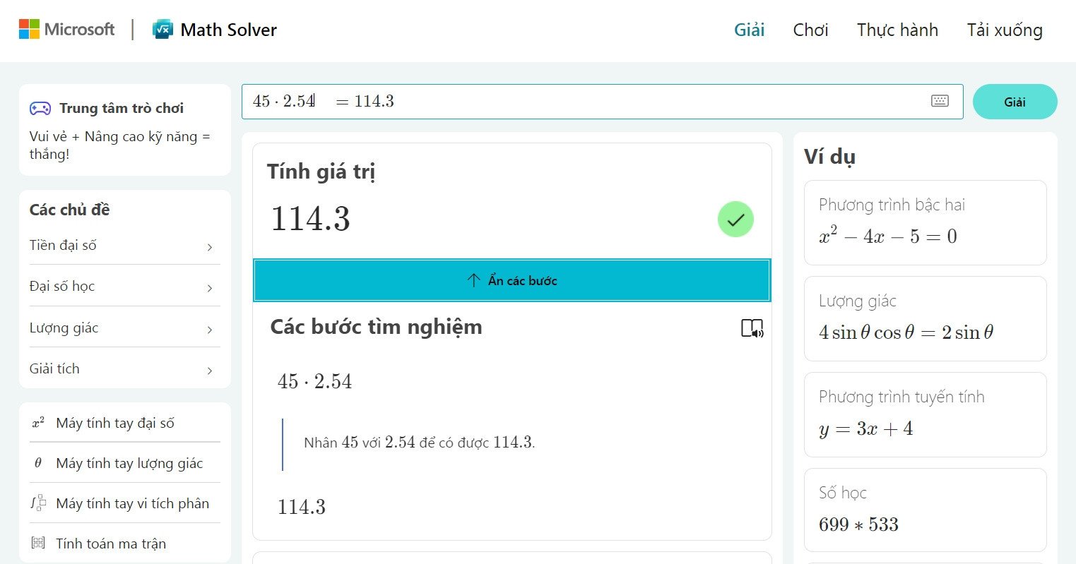 Giao diện một công cụ chuyển đổi đơn vị trực tuyến