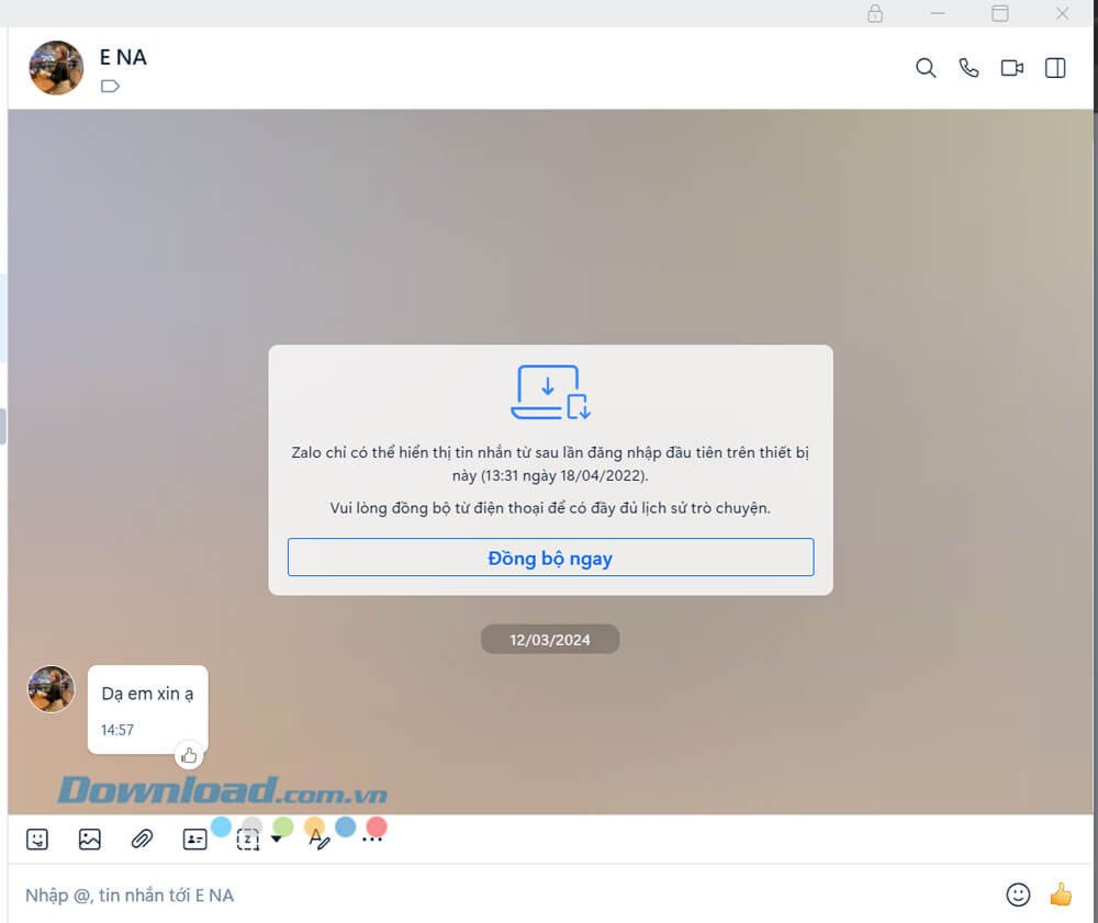 Giao diện nhắn tin miễn phí Zalo trên máy tính laptop