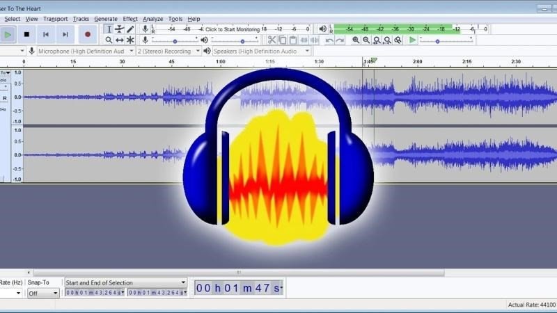 Giao diện phần mềm Audacity hỗ trợ ghi âm trên laptop Win 11