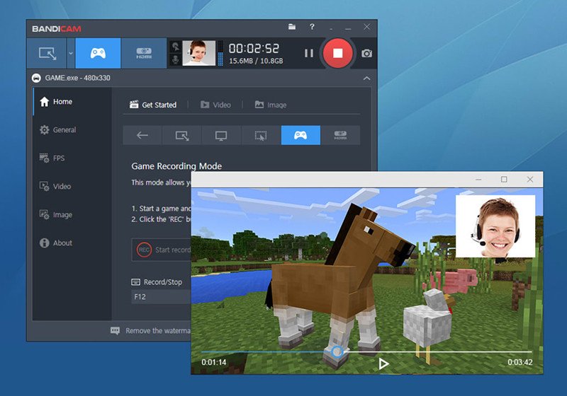 Giao diện phần mềm Bandicam, ứng dụng ghi hình laptop tối ưu cho game