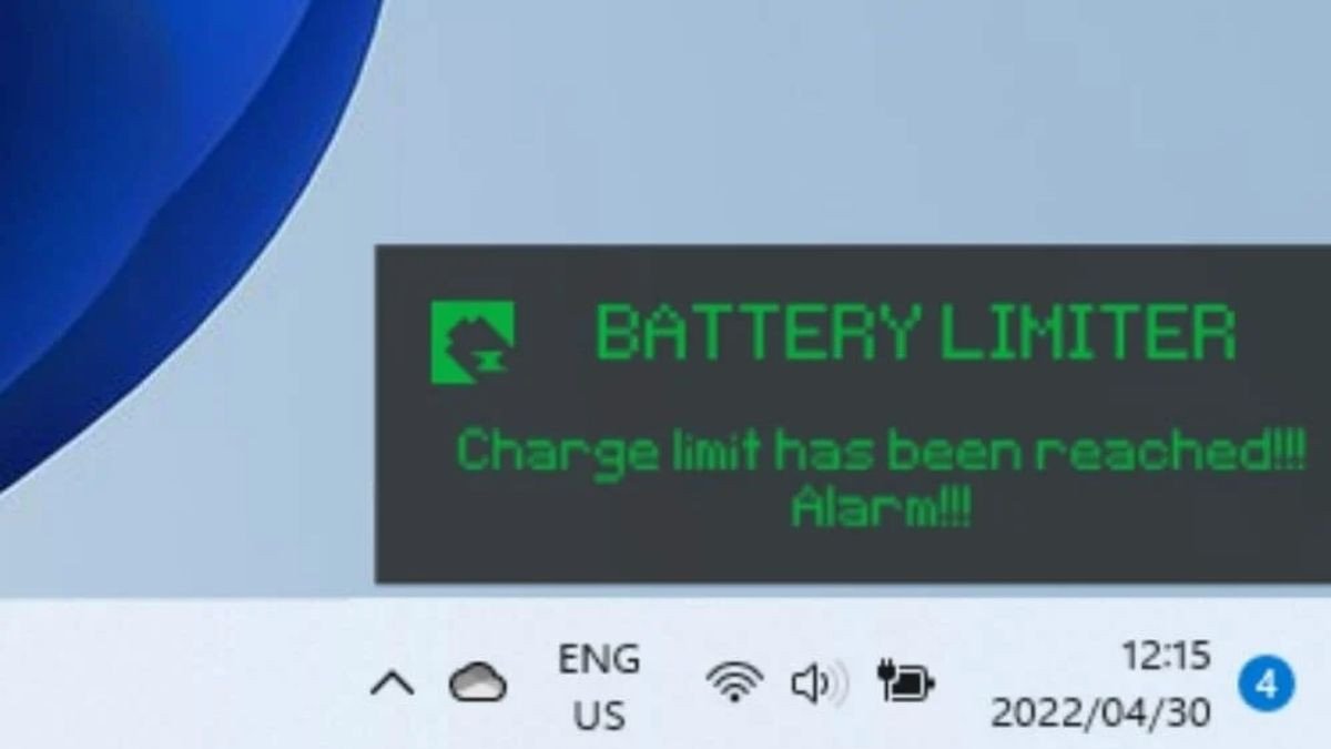 Giao diện phần mềm Battery Limiter giúp cảnh báo giới hạn sạc pin laptop Win 11